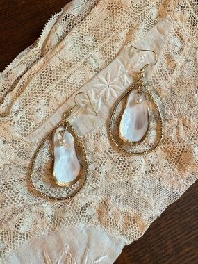 Handmade Teardrop Oyster Earrings